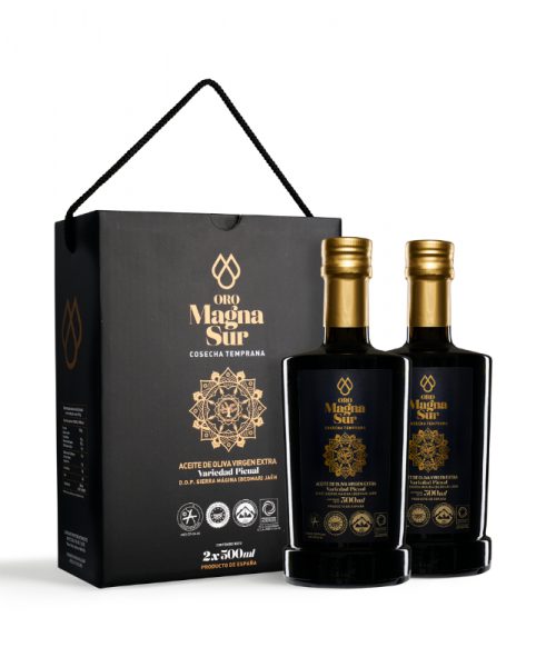 Aceite de Oliva envasado en Cristal Alfil Estuche 2x500 ml Oro Magnasur Premium